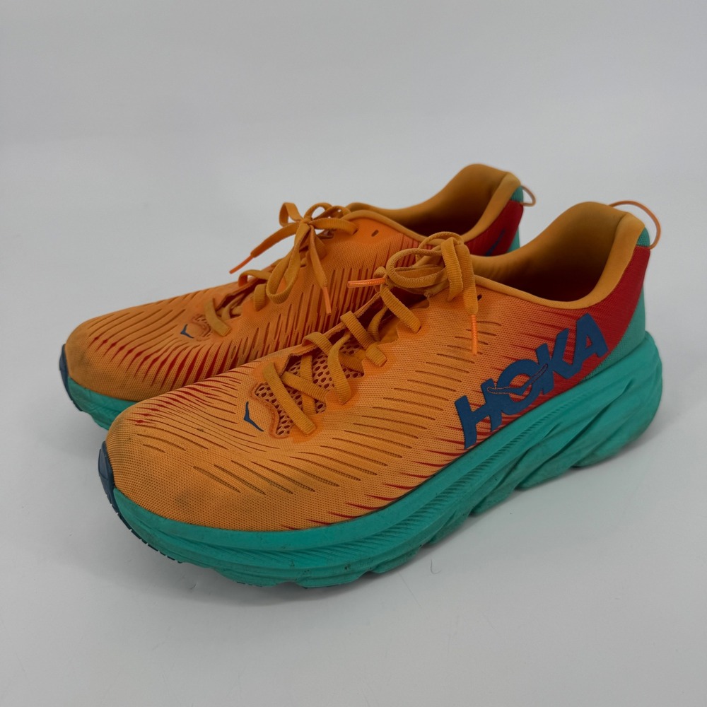 Hoka One One Rincon 3 Mens 11D Orange Teal Red Running Shoes Sneakers